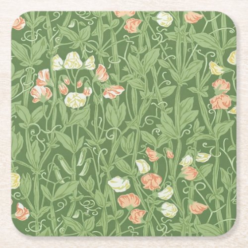 William Morris Sweet Pea Floral Design Square Paper Coaster