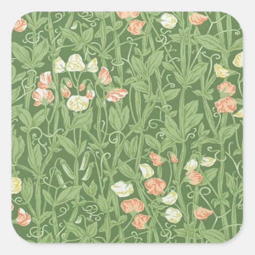 William Morris Sweet Pea Floral Design Square Sticker