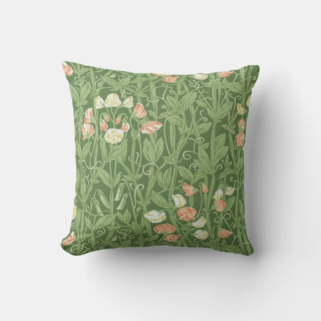 William Morris Sweet Pea Floral Design Throw Pillow (Front)