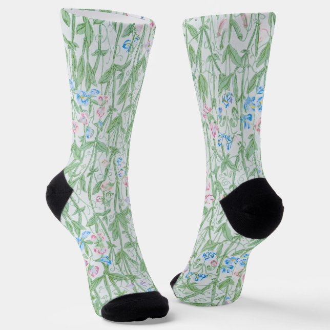 William Morris Sweet Pea Floral Pattern Classic Socks (Angled)