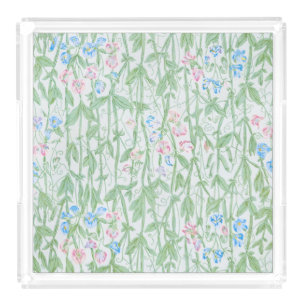 William Morris Sweet Pea Pastel Floral Art Acrylic Tray
