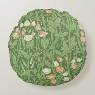 William Morris Sweet Pea Pattern Vintage Botanical Round Pillow