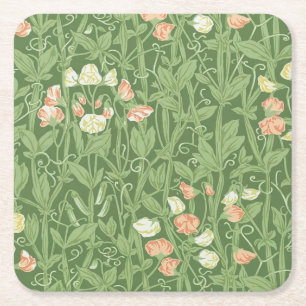 William Morris Sweet Pea Pattern Vintage Botanical Square Paper Coaster