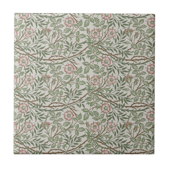 William Morris Sweetbriar Floral Art Nouveau Ceramic Tile (Front)