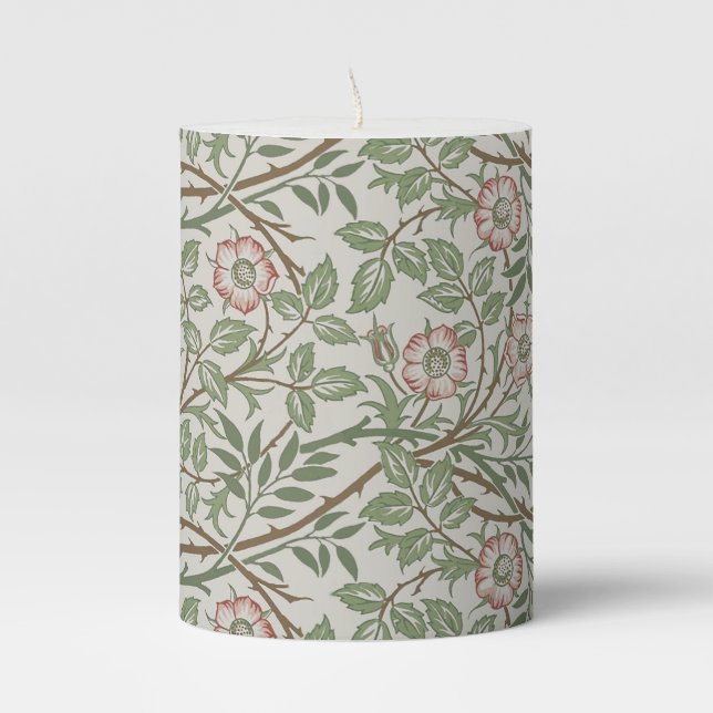 William Morris Sweetbriar Floral Art Nouveau Pillar Candle (Front)