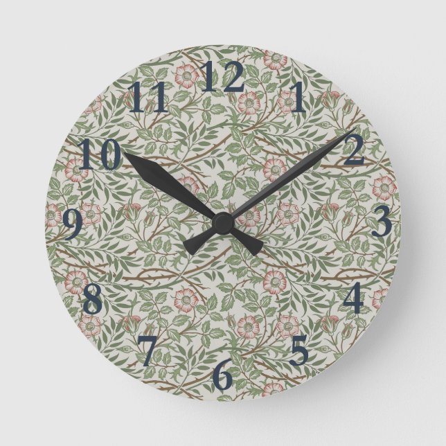 William Morris Sweetbriar Floral Art Nouveau Round Clock (Front)