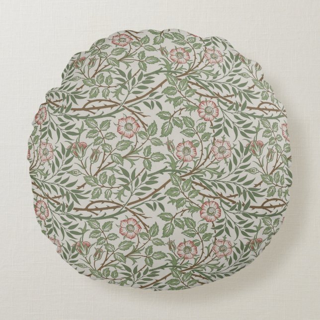 William Morris Sweetbriar Floral Art Nouveau Round Pillow (Front)
