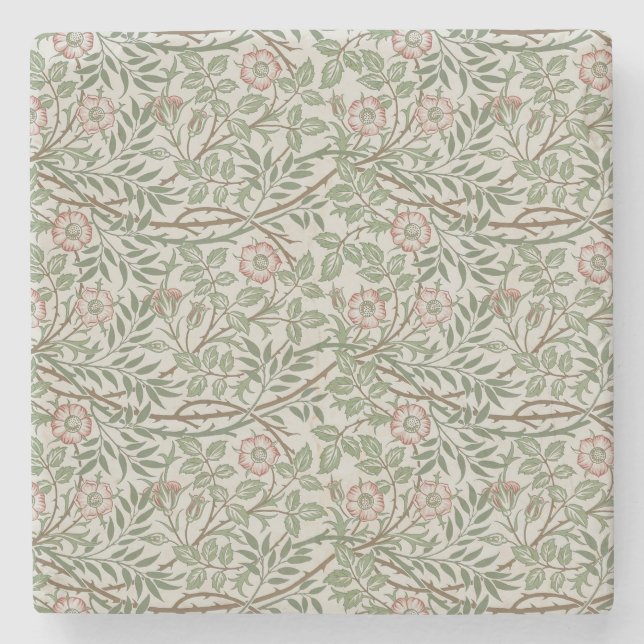 William Morris Sweetbriar Floral Art Nouveau Stone Coaster (Front)