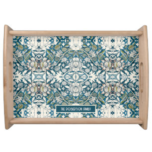 William Morris Teal Blue Floral BOHO Cottagecore Serving Tray
