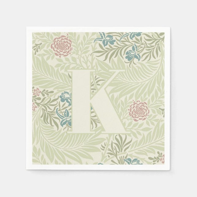 William Morris Teal Blue & Pink Larkspur Pattern Napkins (Front)