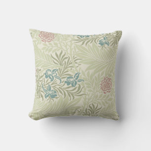 William Morris Teal Blue & Pink Larkspur Pattern Throw Pillow