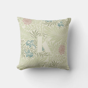 William Morris Teal Blue & Pink Larkspur Pattern Throw Pillow