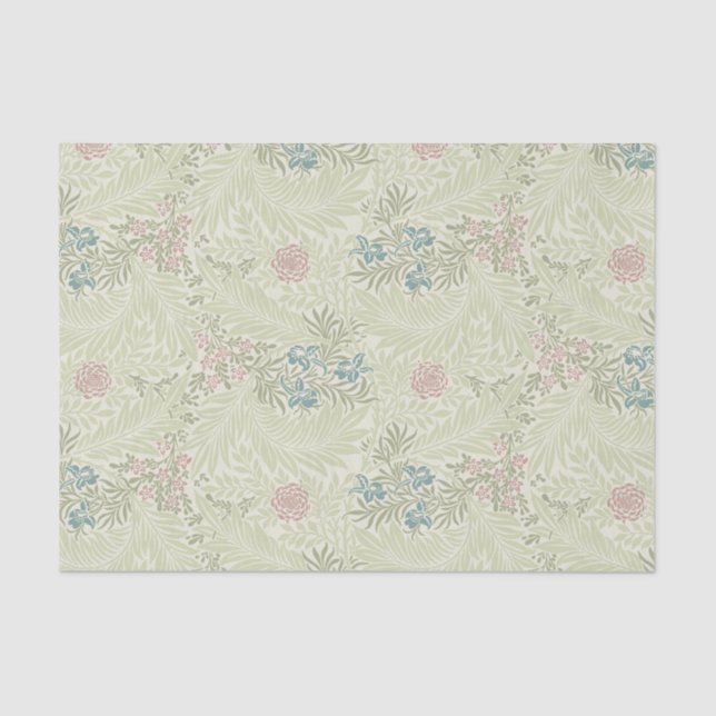 William Morris Teal Blue & Pink Larkspur Pattern Tissue Paper (Front)