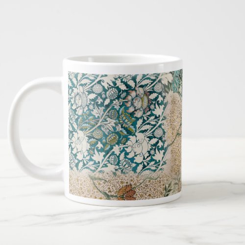 William Morris Teal Coral Floral Cottagecore Set Giant Coffee Mug