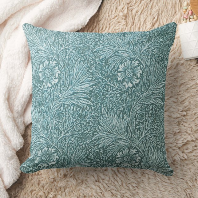 William Morris,teal floral pattern,redesigned,chic Throw Pillow (Blanket)