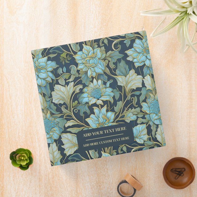 William Morris Teal Flower Aesthetic Preppy 3 Ring Binder (In Situ)
