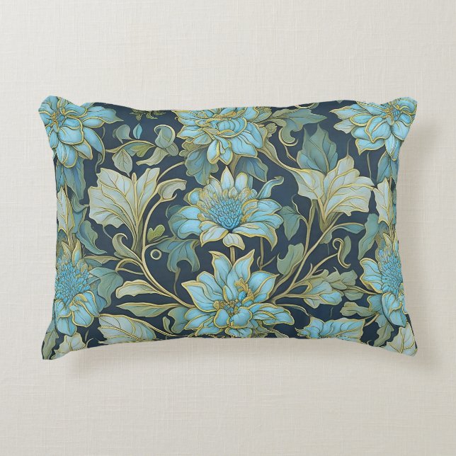 William Morris Teal Flowers Accent Pillow (Front)