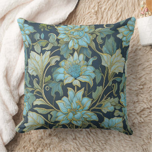 William Morris Teal Flowers Throw Pillow
