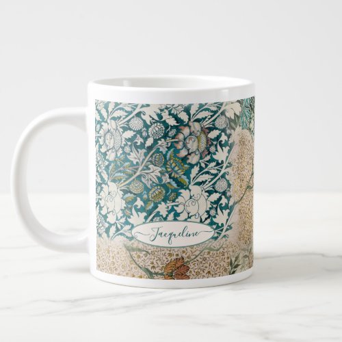 William Morris Teal Terracotta Floral Cottagecore  Giant Coffee Mug