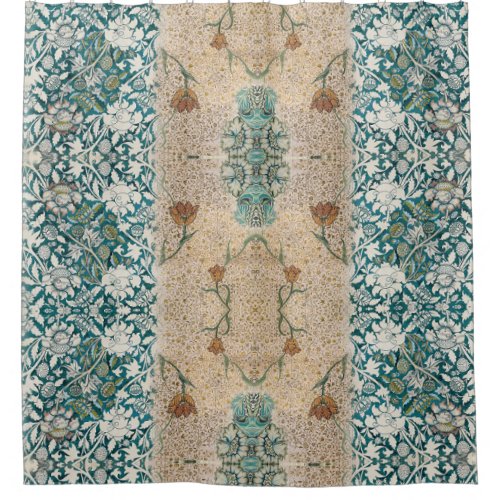 William Morris Teal Terracotta Floral Vine Pattern Shower Curtain