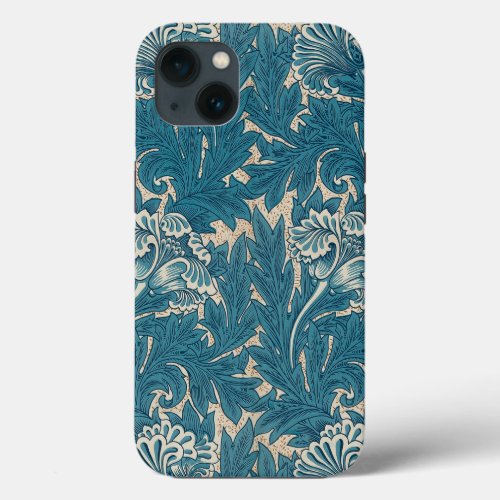 William Morris Teal Tulip Pattern iPhone 13 Case