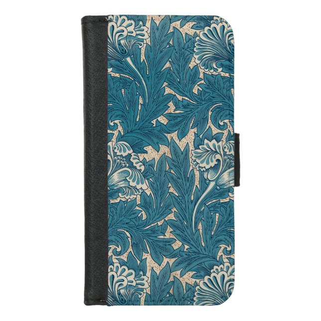 William Morris Teal Tulip Pattern iPhone Wallet Case (Front)