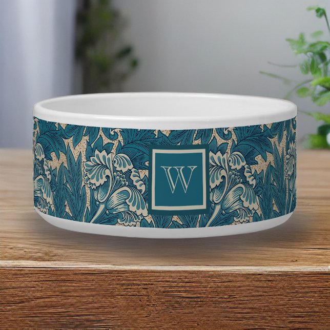 William Morris Tealish Blue Tulip with Monogram Bowl (Creator Uploaded)