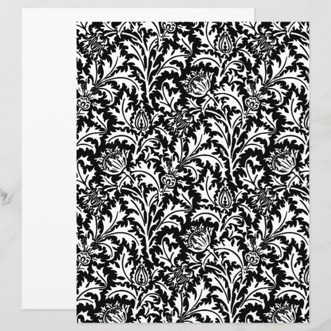 William Morris Thistle Damask, Black and White (Front/Back)