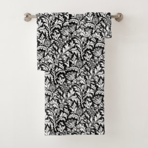 William Morris Thistle Damask, Black and White Bath Towel Set