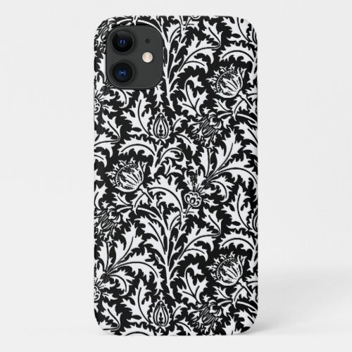 William Morris Thistle Damask Black and White   iPhone 11 Case