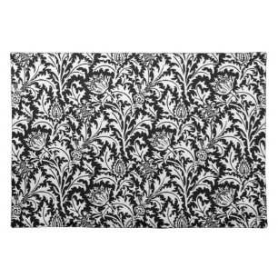 William Morris Thistle Damask, Black and White Cloth Placemat