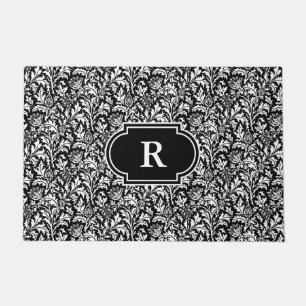 William Morris Thistle Damask, Black and White Doormat