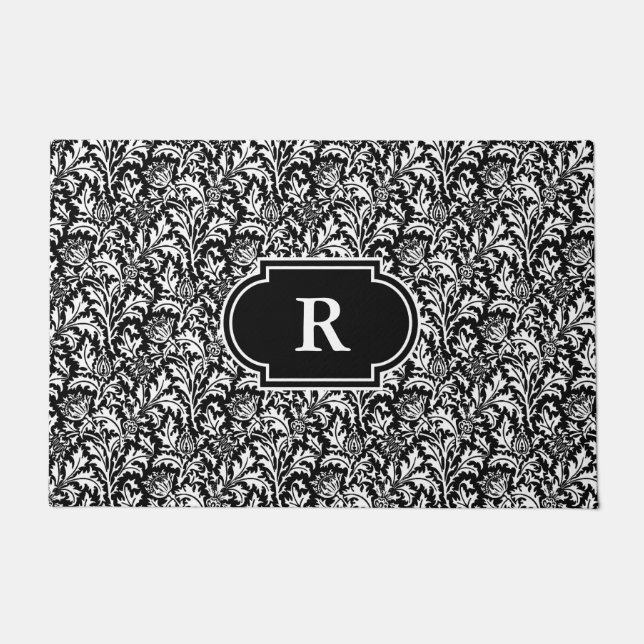 William Morris Thistle Damask, Black and White   Doormat (Front)