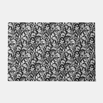 William Morris Thistle Damask  Black And White Doormat by Floridity at Zazzle
