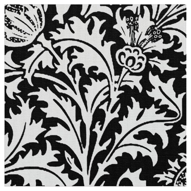 William Morris Thistle Damask, Black And White Fabric | Zazzle