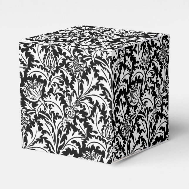 William Morris Thistle Damask, Black and White Favor Boxes (Front Side)