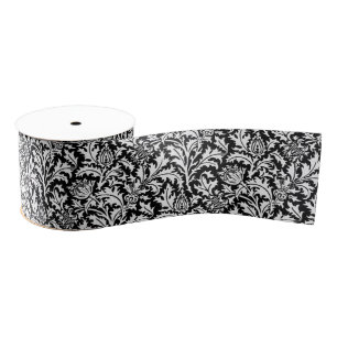 William Morris Thistle Damask, Black and White Grosgrain Ribbon