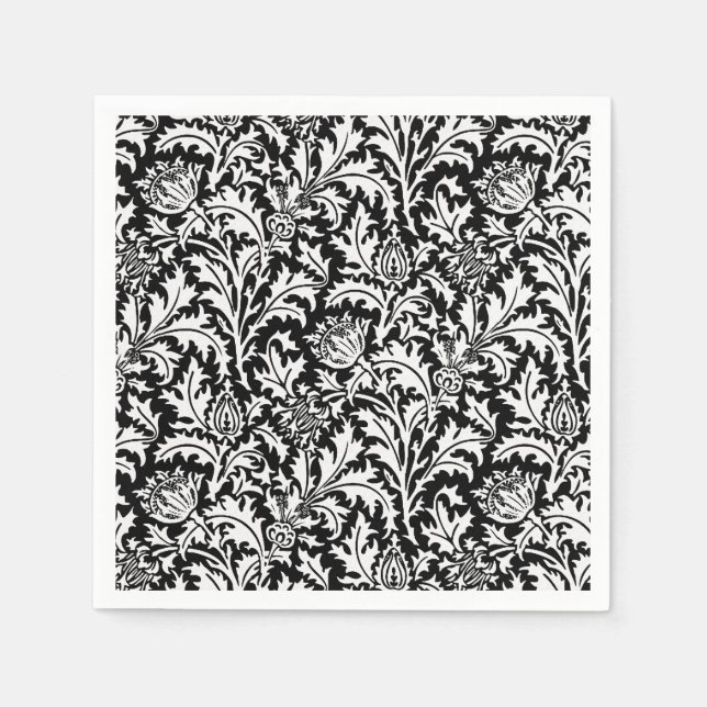 William Morris Thistle Damask, Black and White   Napkins (Front)