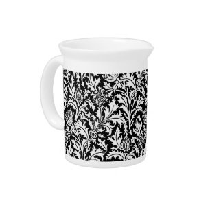 William Morris Thistle Damask, Black and White Pitcher