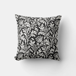William Morris Thistle Damask, Black and White Throw Pillow