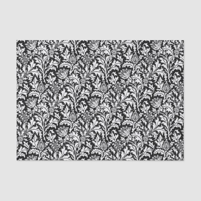 William Morris Thistle Damask, Black and White Tissue Paper (Front)
