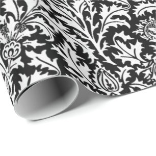 William Morris Thistle Damask, Black and White Wrapping Paper