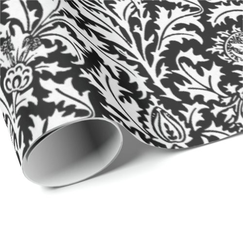 William Morris Thistle Damask Black and  White Wrapping Paper