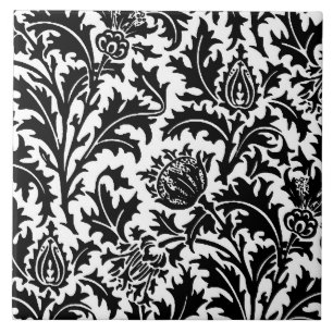William Morris Thistle Damask, Black on White   Ceramic Tile