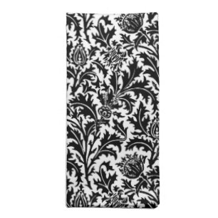William Morris Thistle Damask, Black on White Cloth Napkin