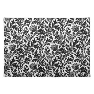 William Morris Thistle Damask, Black on White Cloth Placemat