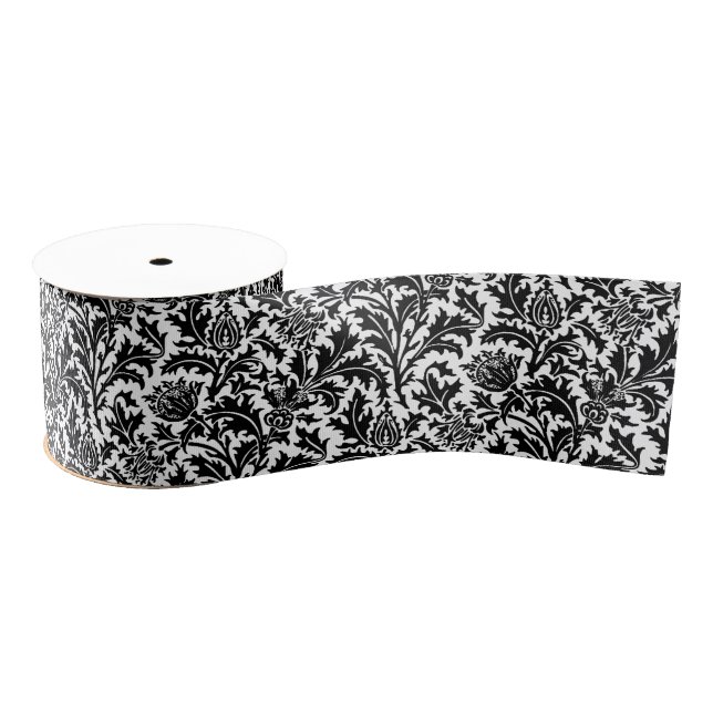 William Morris Thistle Damask, Black on White   Grosgrain Ribbon (Spool)