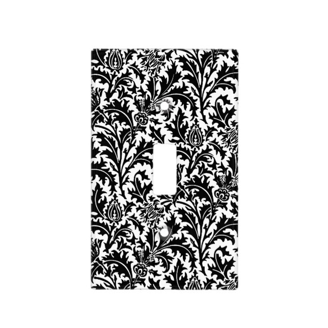 William Morris Thistle Damask, Black on White   Light Switch Cover (Front)