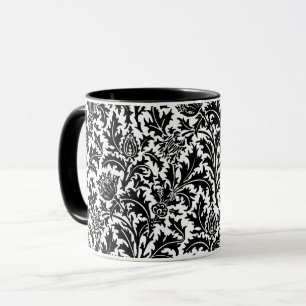 William Morris Thistle Damask, Black on White Mug