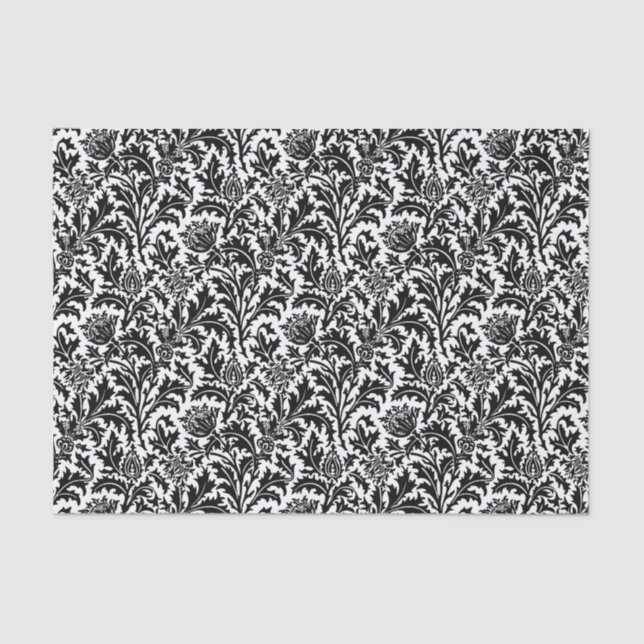 William Morris Thistle Damask, Black on White   Tissue Paper (Front)
